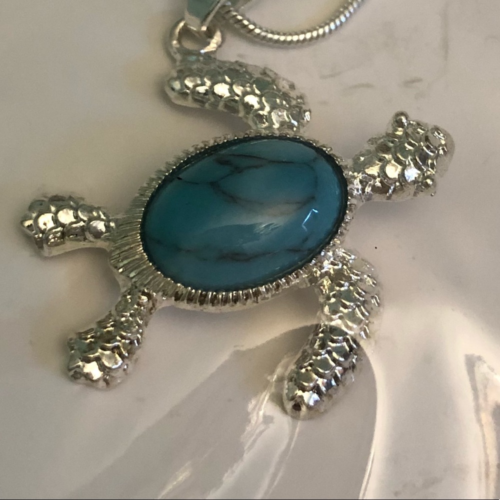 Beautiful blue stone and silver turtle necklace